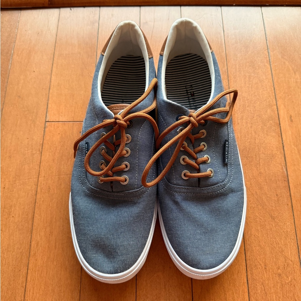 Tommy Hilfiger Blue Canvas Sneakers with Brown Laces